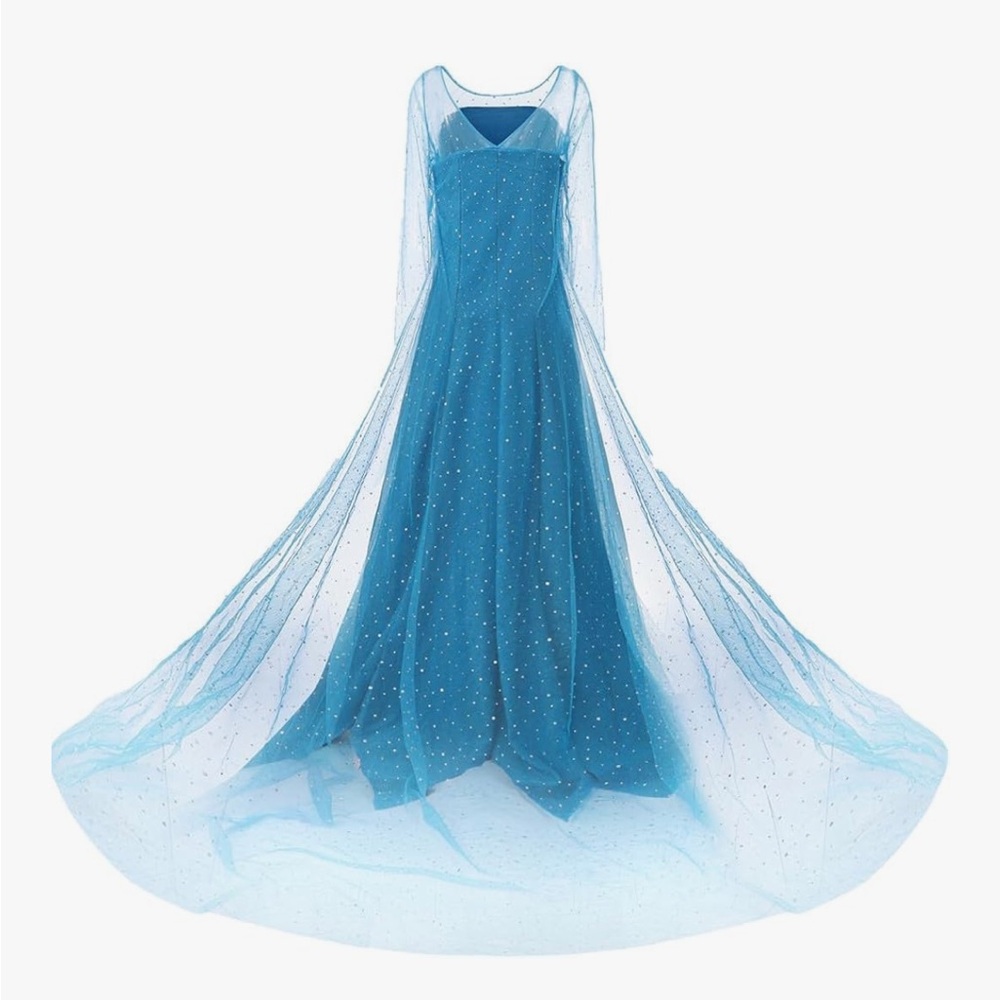 Blue Sparkle Tulle Evening Gown with Cape